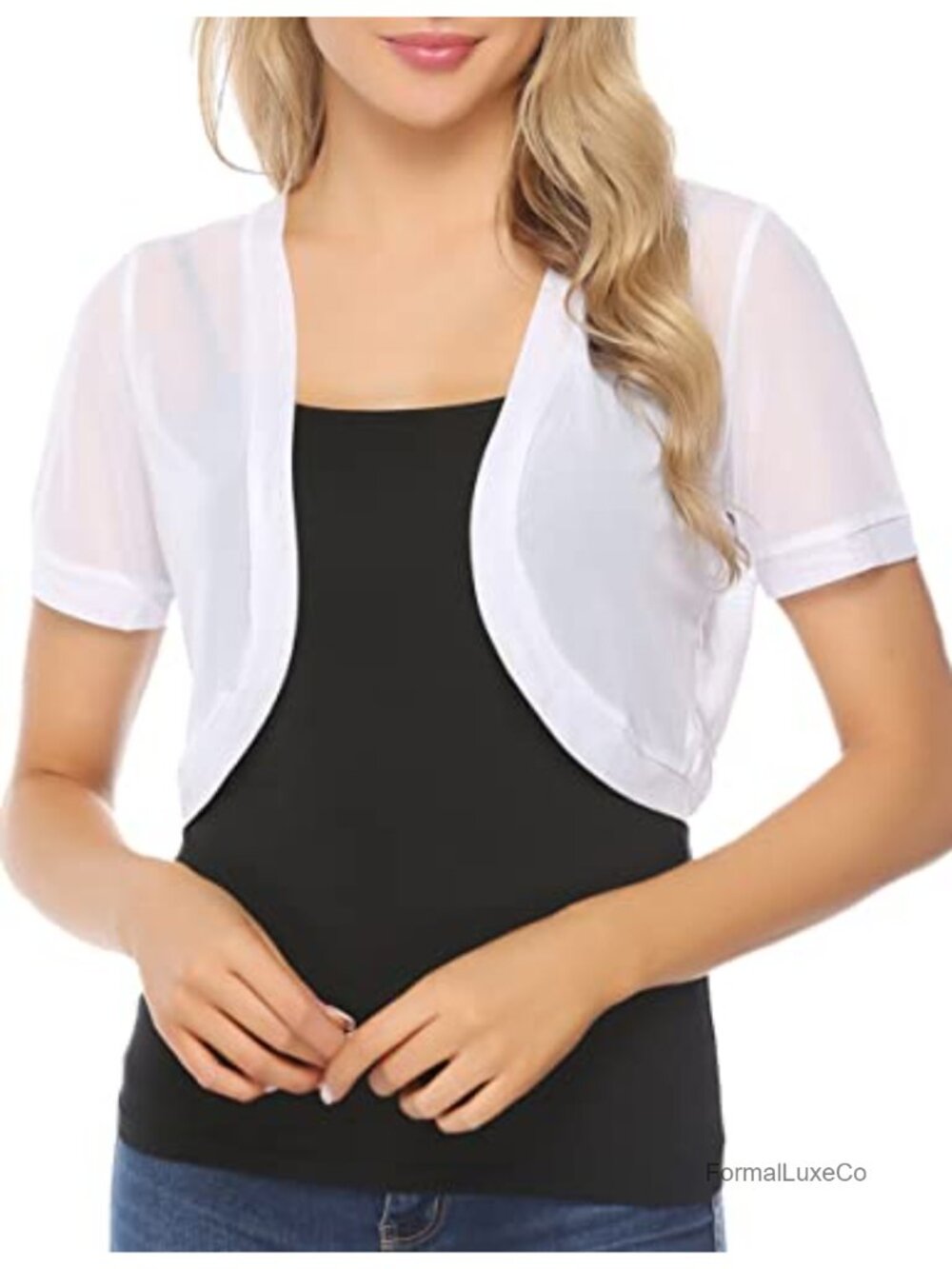 Womens Shrug Open Front Mesh Cropped Bolero Short Sleeve Sheer Cardigan